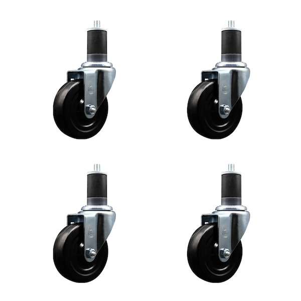 Service Caster 4'' SS Soft Rubber Wheel Swivel 1-5/8'' Expanding Stem Caster Set, 4PK SCC-SSEX20S414-SRS-158-4 - main